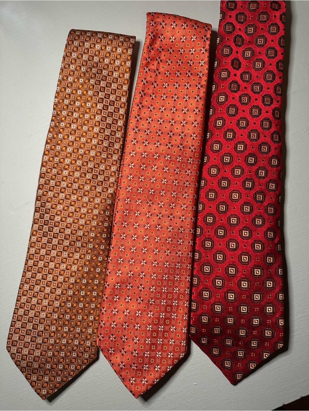 Hugo Boss Orange, Coral and Red Patterned Silk Tie Trio